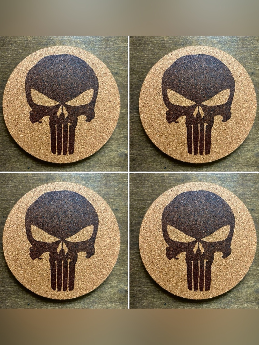 The Punisher Symbol #2 Laser Engraved Cork Coasters Lot of 4